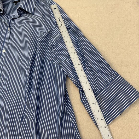 Talbots Blue & White Pin Striped Button Blouse Shirt Floral Flip Cuff 24W - Picture 12 of 14